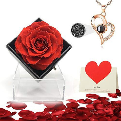 Handmade Fresh Flower Rose with Heart Necklace -  Gift for Valentine's Day